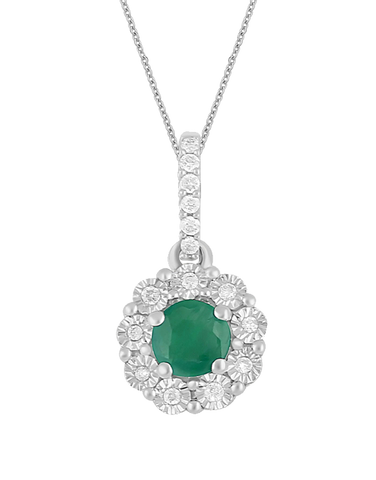 14ct White Gold Natural Emerald and Diamond Pendant - 780694