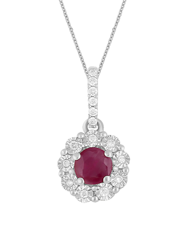 14ct White Gold Natural Ruby and Diamond Pendant - 780696