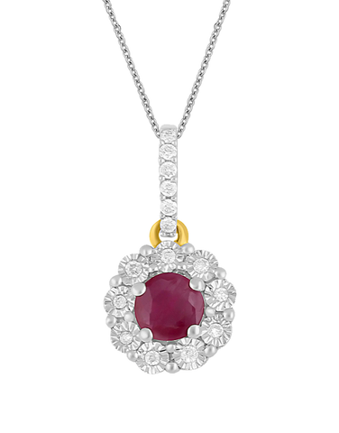 14ct Yellow Gold Natural Ruby and Diamond Pendant - 780697