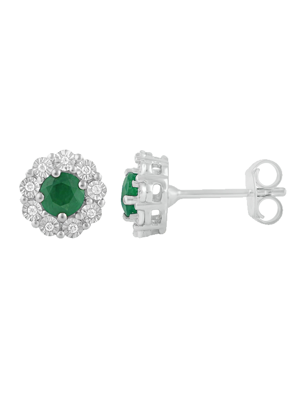 14ct White Gold Natural Emerald and Diamond Earrings - 780702