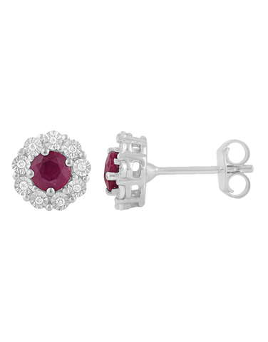 14ct White Gold Natural Ruby and Diamond Earrings - 780704