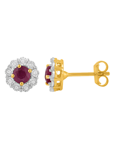 14ct Yellow Gold Natural Ruby and Diamond Earrings - 780705