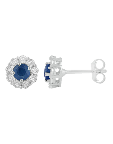 14ct White Gold Natural Sapphire and Diamond Earrings - 780706