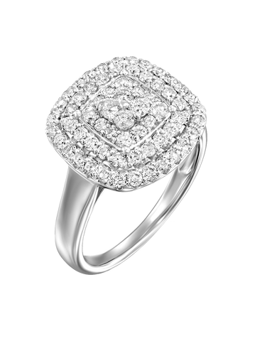 Diamond Ring - 10ct White Gold Halon Diamond Set Cushion Ring - 781614