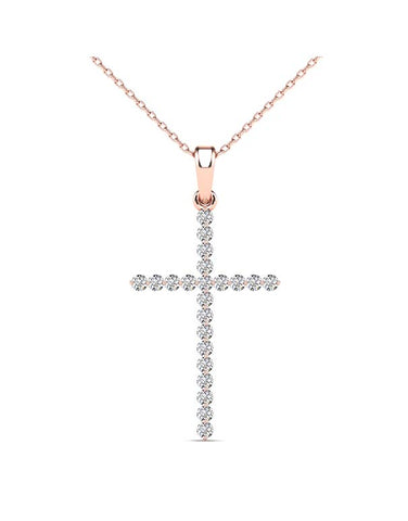 14ct Rose Gold Diamond Cross Pendant - 784256