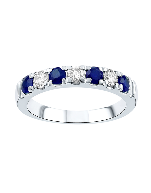 Sapphire Ring - 14ct White Gold Natural Sapphire and Diamond Band - 785267
