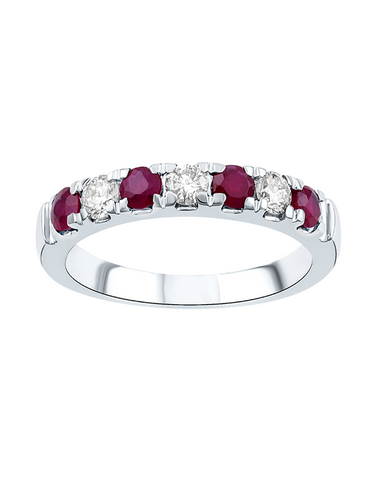 Ruby Ring - 14ct White Gold Natural Ruby and Diamond Band- 785268