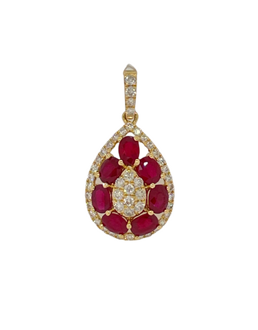 18ct Yellow Gold Natural Ruby and Diamond Pendant - 786387