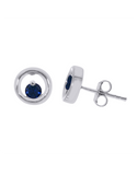Sapphire Earrings - 10ct White Gold Natural Sapphire Circle Stud Earrings - 786590
