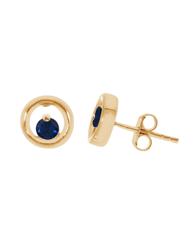 Sapphire Earrings - 10ct Yellow Gold Natural Sapphire Circle Stud Earrings - 786591