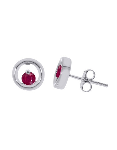 Ruby Earrings - 10ct White Gold Natural Ruby Circle Stud Earrings - 786592