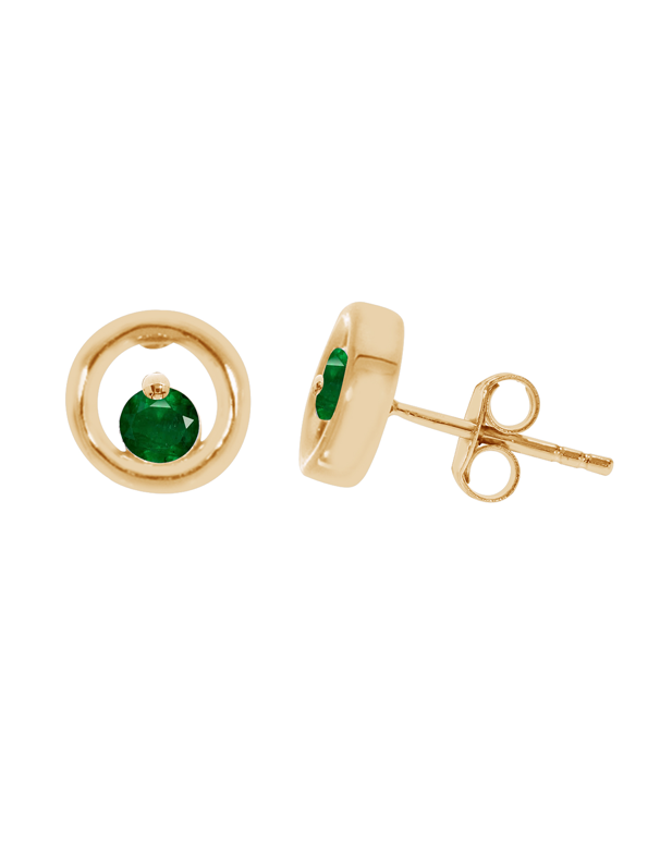 Emerald Earrings - 10ct Yellow Gold Natural Emerald Circle Stud Earrings - 786595