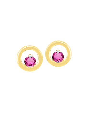 Tourmaline Earrings - 10ct Yellow Gold Pink Tourmaline Circle Stud Earrings - 786596
