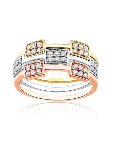 Diamond Ring - 14ct Yellow, White and Rose Gold Diamond Ring - 786869