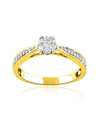 Diamond Ring - 9ct Yellow and White Gold Diamond Ring - 786877