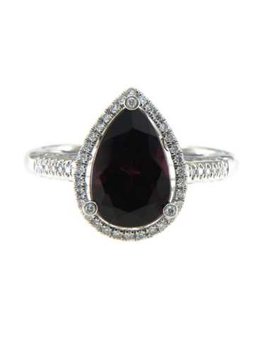 Purple Garnet Ring - 14ct White Gold Purple Garnet & Diamond Ring - 786898
