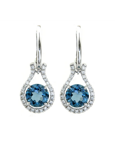 Topaz Earrings - 14ct White Gold London Blue Topaz and Diamond Earrings - 786905