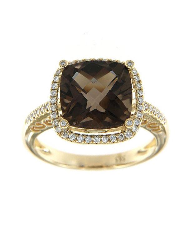 Smoky Quartz Ring 14ct Yellow Gold Smoky Quartz and Diamond Ring 7