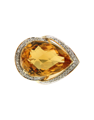 Citrine Ring - 14ct Yellow Gold Diamond and Citrine Ring - 787007