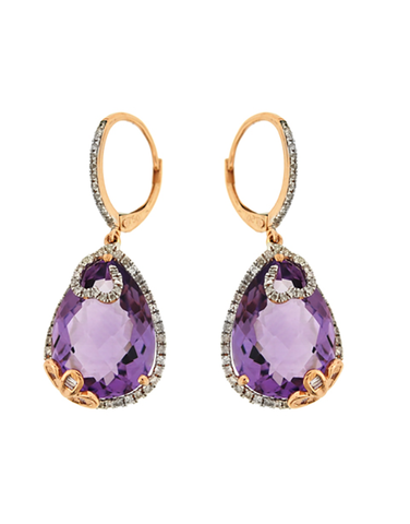 Amethyst Earrings - 14ct White and Rose Gold Amethyst and Diamond Earrings - 787026