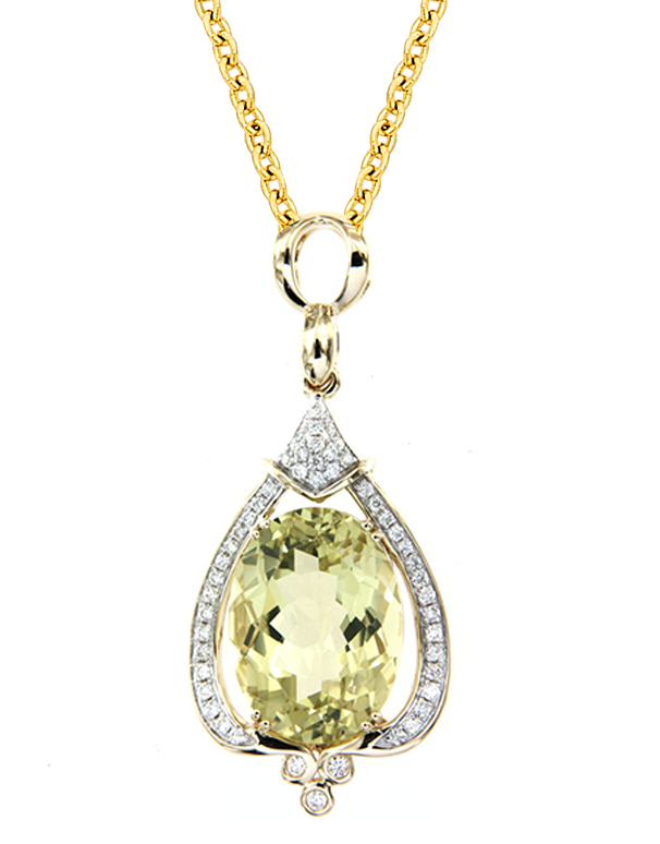 Lime Quartz Pendant 14ct Yellow and White Gold Lime Quartz and Diamond Pendant 787073