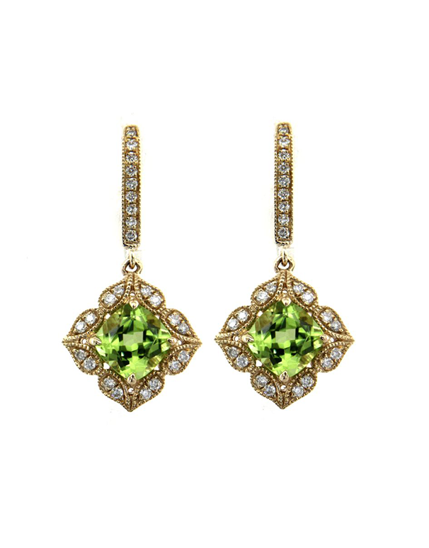 Peridot Earrings 14ct Yellow Gold Peridot and Diamond Earrings 787