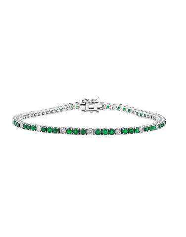 Emerald Bracelet - 14ct White Gold Natural Emerald and Diamond Tennis Bracelet - 785944