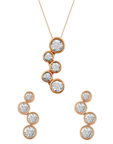 14ct Rose Gold Diamond Pendant & Earrings Set