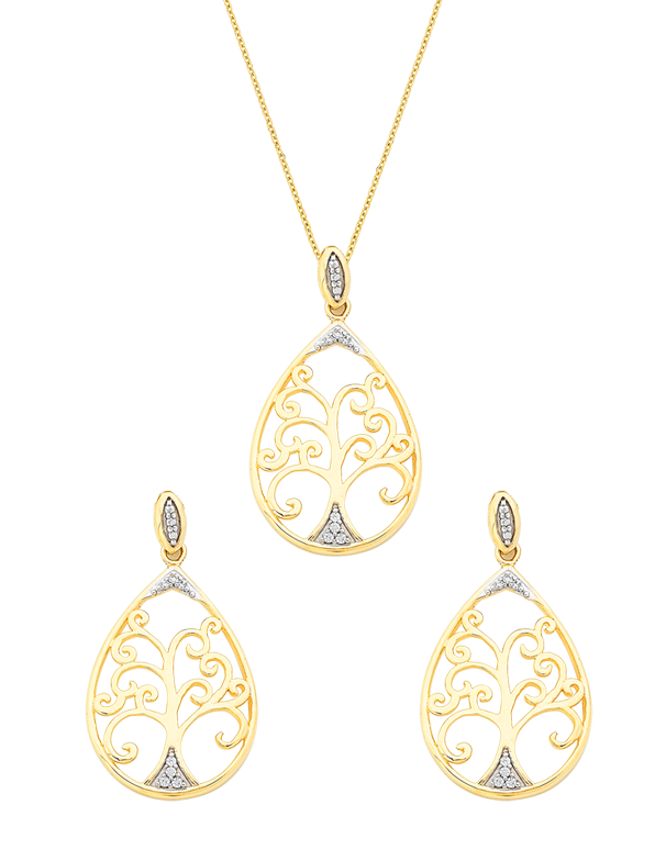 9ct Gold Pear Cubic Zirconia Necklace And Earrings Gift Set - G5015 |  F.Hinds Jewellers