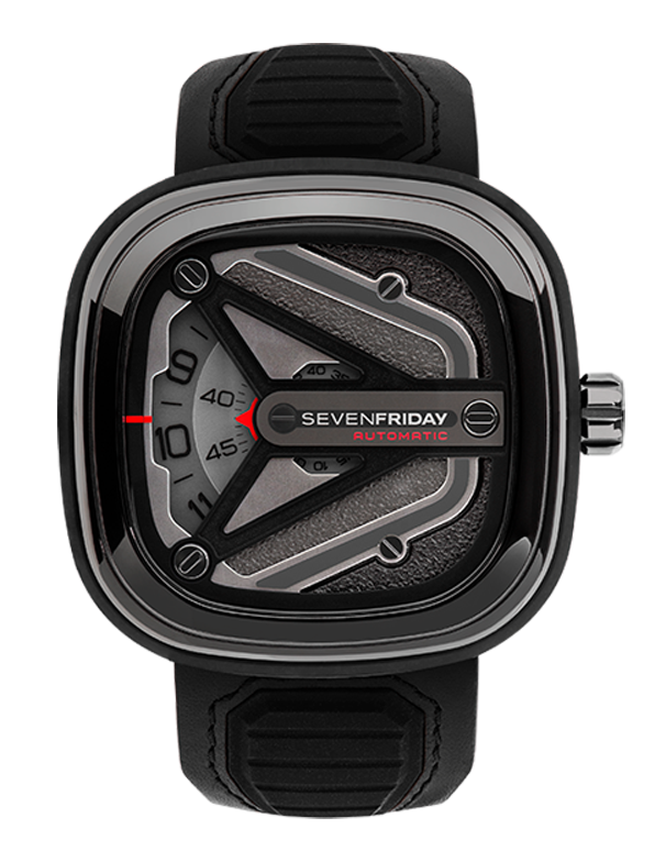 SevenFriday M3/01 - Men's M-Series Stainless Steel PVD Gun Metal Case Black Leather & Silicone Band Automatic Watch - M3/01 - 766985